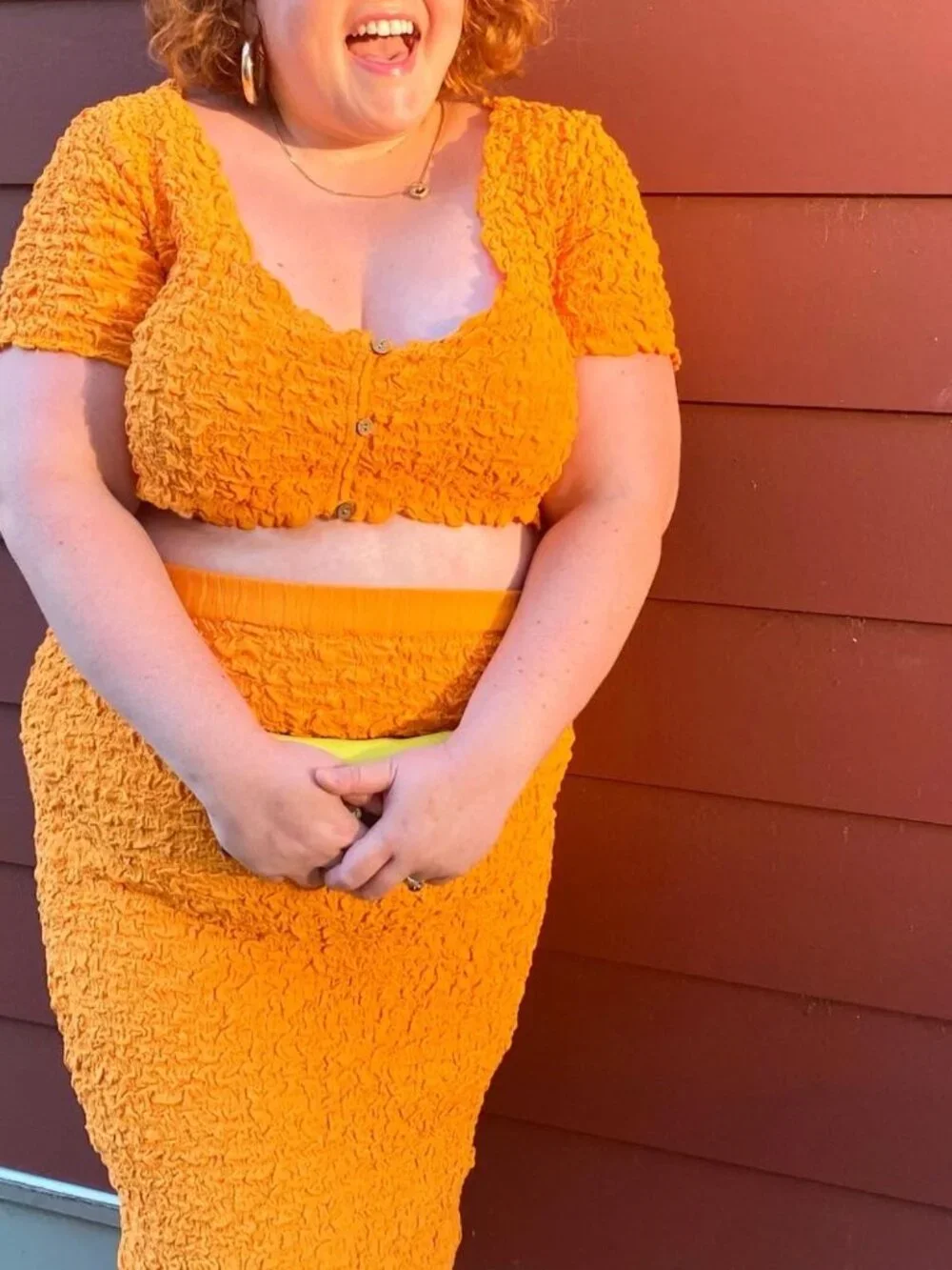 Free People Double The Fun Orange Popcorn Skirt Sz Large Plus Size